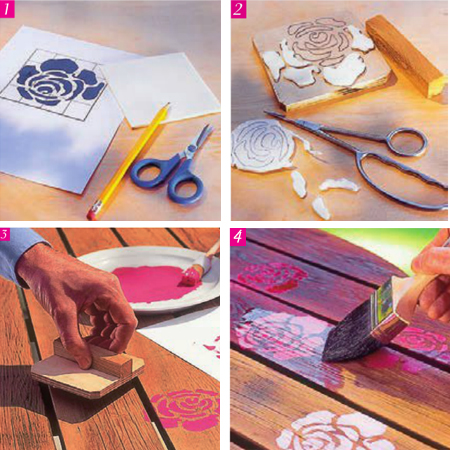 Paint a wood table with rose design