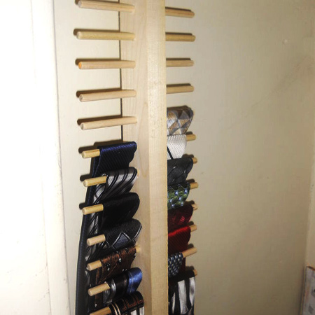 pine dowels for tie rack for space saving closet ideas