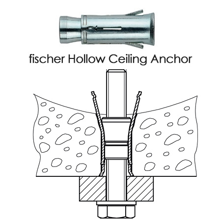 For concrete slab ceilings you will need to use a drill with hammer function, or a hammer drill. It is important to drill the proper hole diameter for the fittings you will use to mount fixtures. 