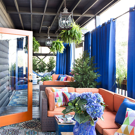 steel rod and fabric drapes dress up outdoor living area