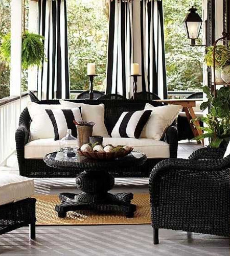 striped with striped curtains and cushions on patio