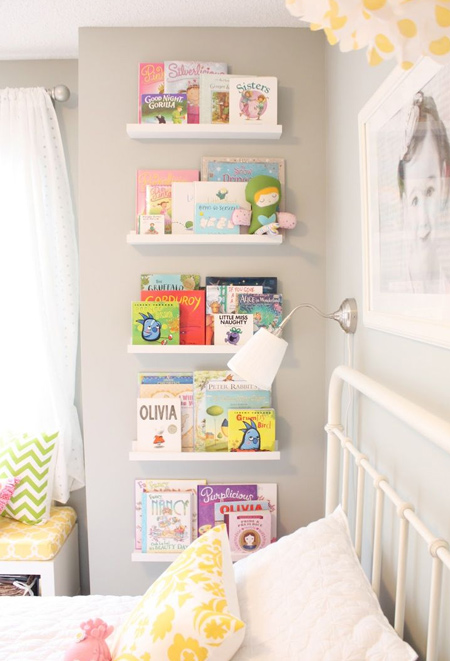 Make book ledges and set up a children's library wall