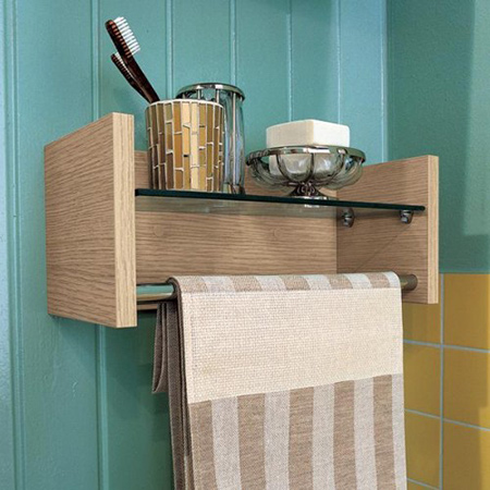 Wood bathroom shelf and towel holder 