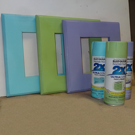 Trio of colourful 1-hour picture frames rustoleum 2X spray paint