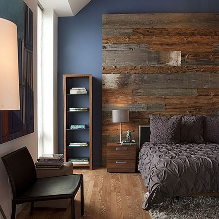 DIY plank wall panels in a bedroom