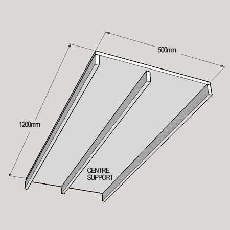 1. Attach the front, back and centre supports to the top. You can use a pockethole jig, biscuit joiner, dowel joints, or secure in place with angle brackets and 13mm screws. On all supports add a bead of wood glue along the top edge before securing in place.