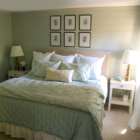 DIY plank wall in a bedroom painted finish
