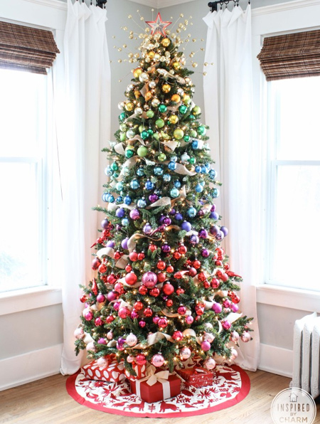 colourful christmas tree decorated with baubles