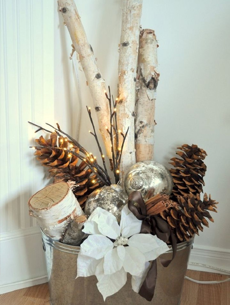 rustic display for the festive season using old baubles