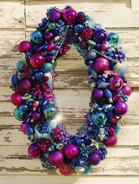 old baubles can be used to make a festive wreath