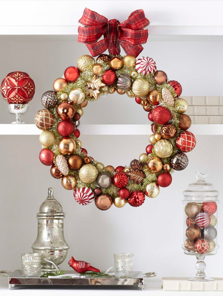old ornament baubles into festive wreath