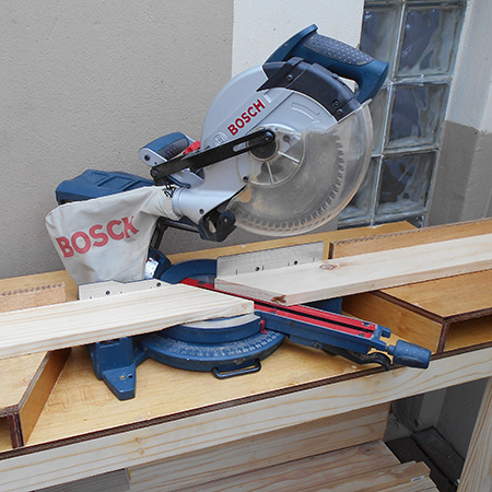 bosch mitre saw to cut 45-degree angles for framed bathroom mirror