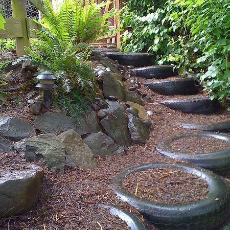 ideas for using old tyres outdoors in the garden for steps