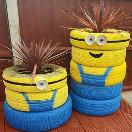 More ideas for using old tyres outdoors in the garden for minions