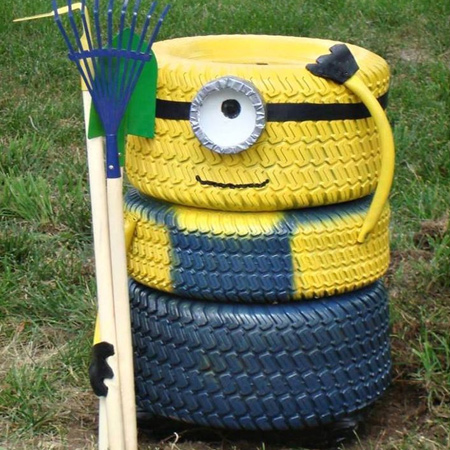 ideas for using old tyres outdoors in the garden for minions