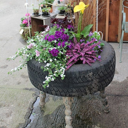 ideas for using old tyres outdoors in the garden for plants