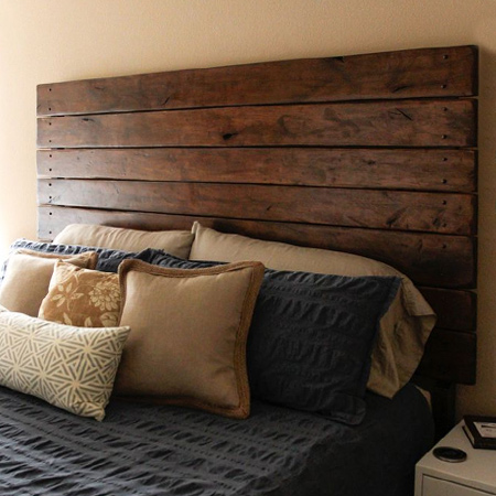 diy headboard with pine panels with woodoc stain