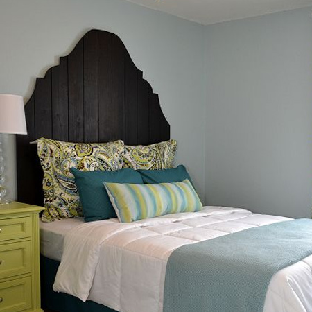 diy headboard with pine panels with dark stain
