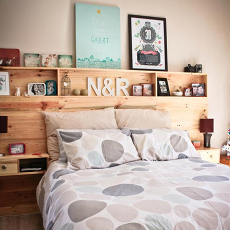 diy pallet or reclaimed headboard with shelves