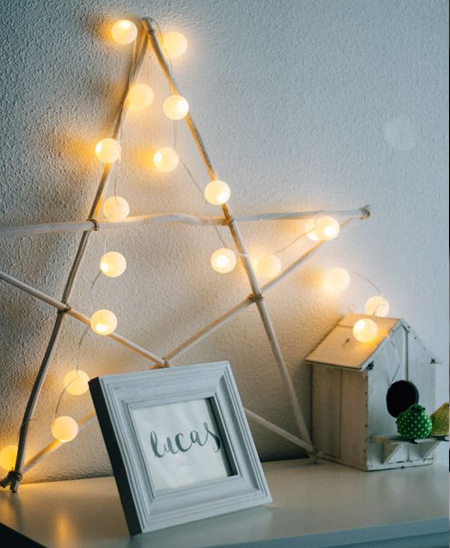 ping pong balls and string fairy lights for festive decor