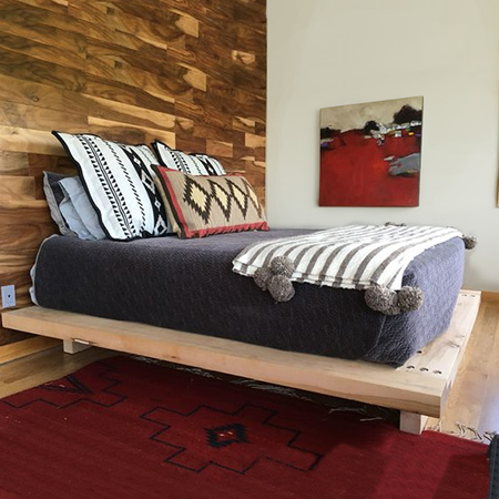 Pine scaffolding planks are perfect for making this chunky platform bed. You can buy these at most timber merchants and they are reasonably priced if you are prepared to put in the effort of sanding them smooth, or lookout for reclaimed scaffolding planks online.