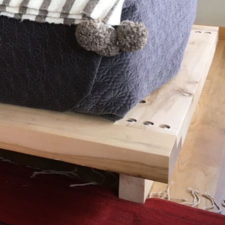 BELOW: Secure the supports to the frame with 5 x 60mm screws. Also add a support underneath from the top to the bottom, underneath the bed supports, to provide sufficient support for a heavy mattress.