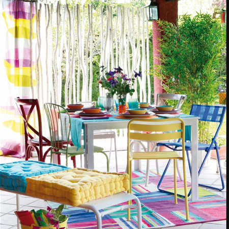 shady cool outdoor patio or deck colourful dining