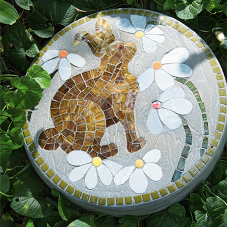 Mosaic stepping stones to decorate a path or walkway