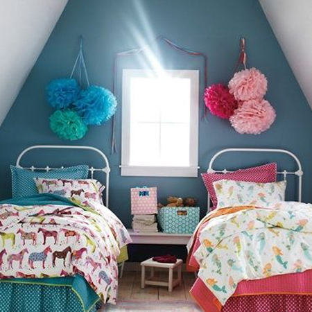 Colourful childrens or kids bedrooms with prominent paints