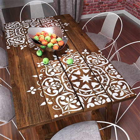 adding a stencilled design onto a dining table