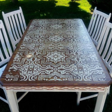 Add a stencil design to a dining table
