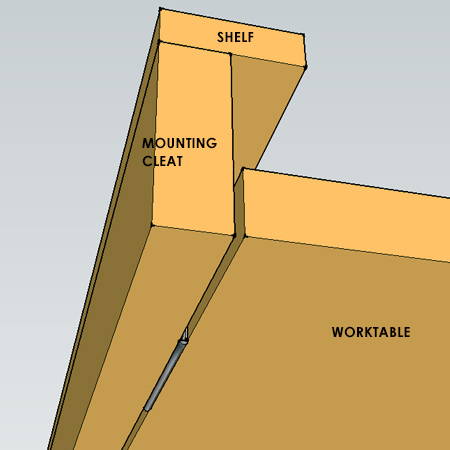 fold-down worktable - wall support