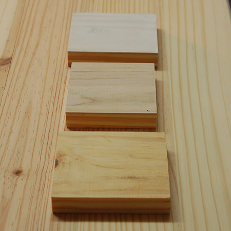 BELOW: Bottom block is raw pine - Top block is too white - I went with the middle block