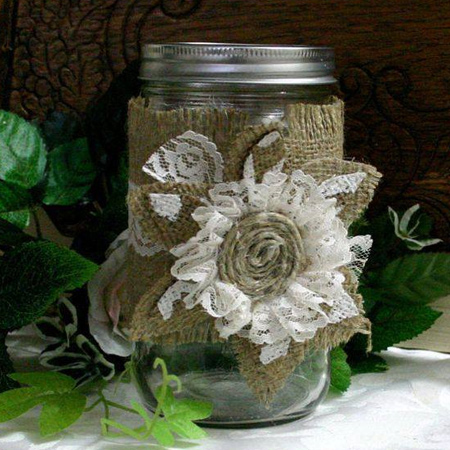 If you have any scraps left over from larger projects, use these to decorate recycled glass jars