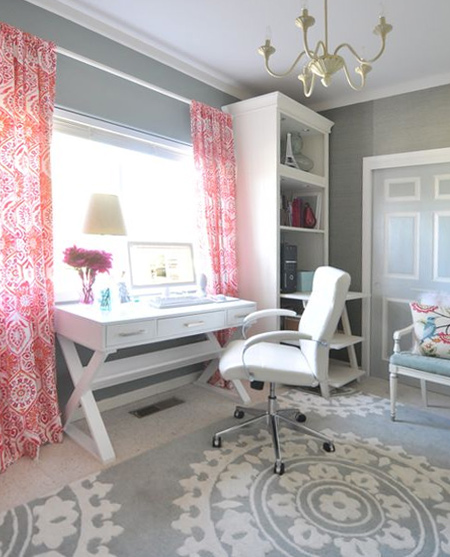 beautiful home office ideas - shades of white, pink and grey