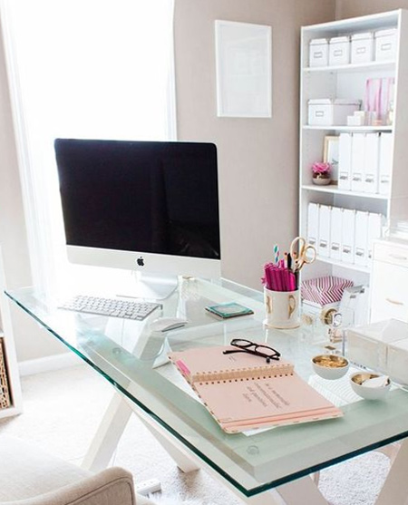 beautiful home office ideas - glass topped desk ideal for small space