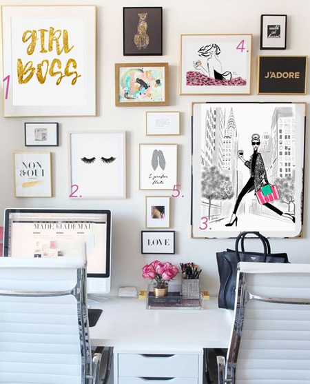 beautiful home office ideas - use walls for organisation