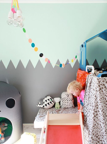 grey zigzag design on child's bedroom wall