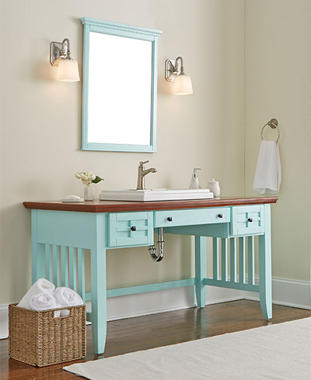 Desk becomes a bathroom vanity
