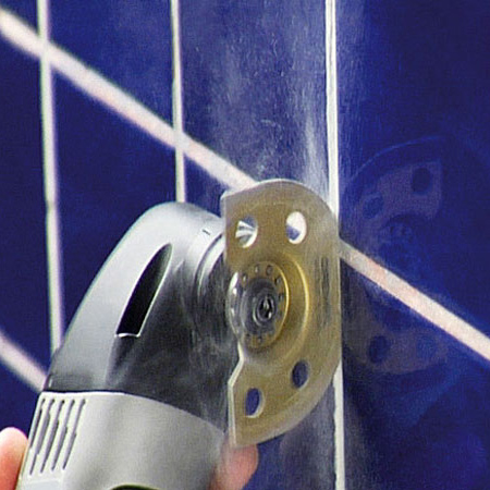 When renovating a bathroom you can fit a carbide blade to your multifunction tool to quickly remove old grout, or cut out broken tiles that need to be replaced