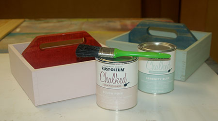 10. To paint the main body of the caddy I used Rust-Oleum Chalked ultra matte paint in Serenity Blue and Blush Pink.