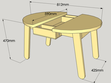 Kiddies play table and chairs diagram