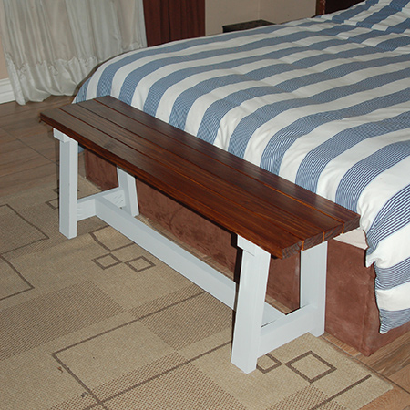 There are so many uses for our DIY slat bench. Place at the bottom of a bed as a place to sit while you dress.