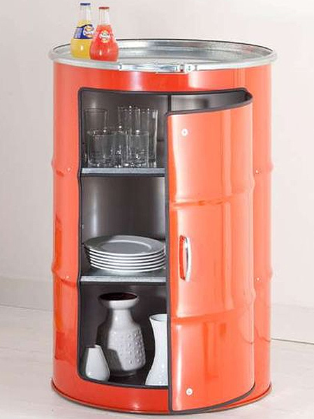 Recycling oil barrels into storage cabinets