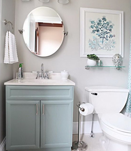 Paint is your partner for a quick change. Sometimes, all it takes is a coat or two of paint to freshen up a dated bathroom. Today's paint is versatile enough for use on walls and furniture, so don't forget to give the bathroom vanity a makeover as well.
