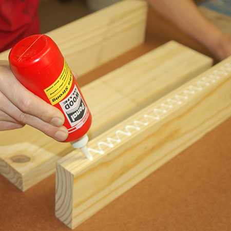 5. For both the small and large step stool, glue together the slats that form the tops/lid.  