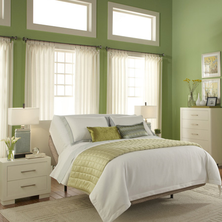As an alternative to traditional white or beige, sage green can be used to wonderful effect in bedrooms