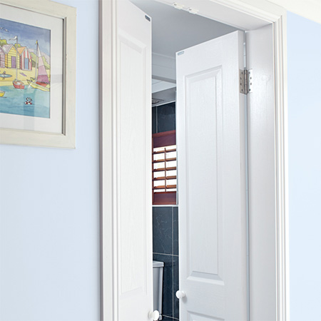 HOME-DZINE | Door Ideas - Doors can take up a lot of floor space, but by dividing the door into two halves you are able to cut the standard 820mm arc down to 410mm - saving you floor space.