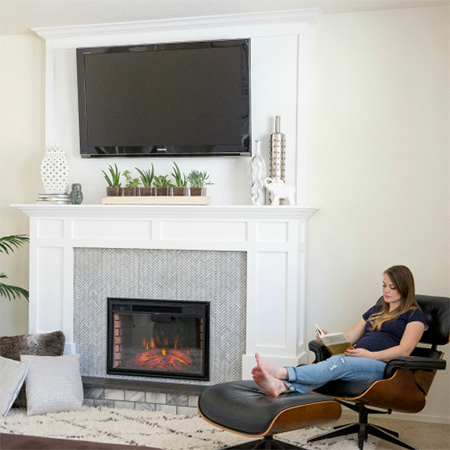 HOME-DZINE - Faux Fireplace Ideas - The faux fireplace is built using a combination of pine and plywood, and finishing with mosaic tile on the front panel to provide the authentic touch.