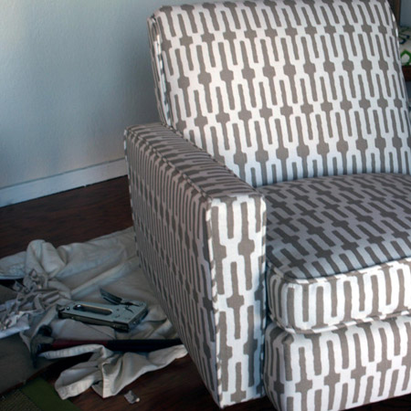 GOOD TO KNOW: To cover the chair back you can use fabric held down with tack strips, or add decorative upholstery strips around the back panel. Most larger fabric stores stock upholstery strips in chrome, black or 